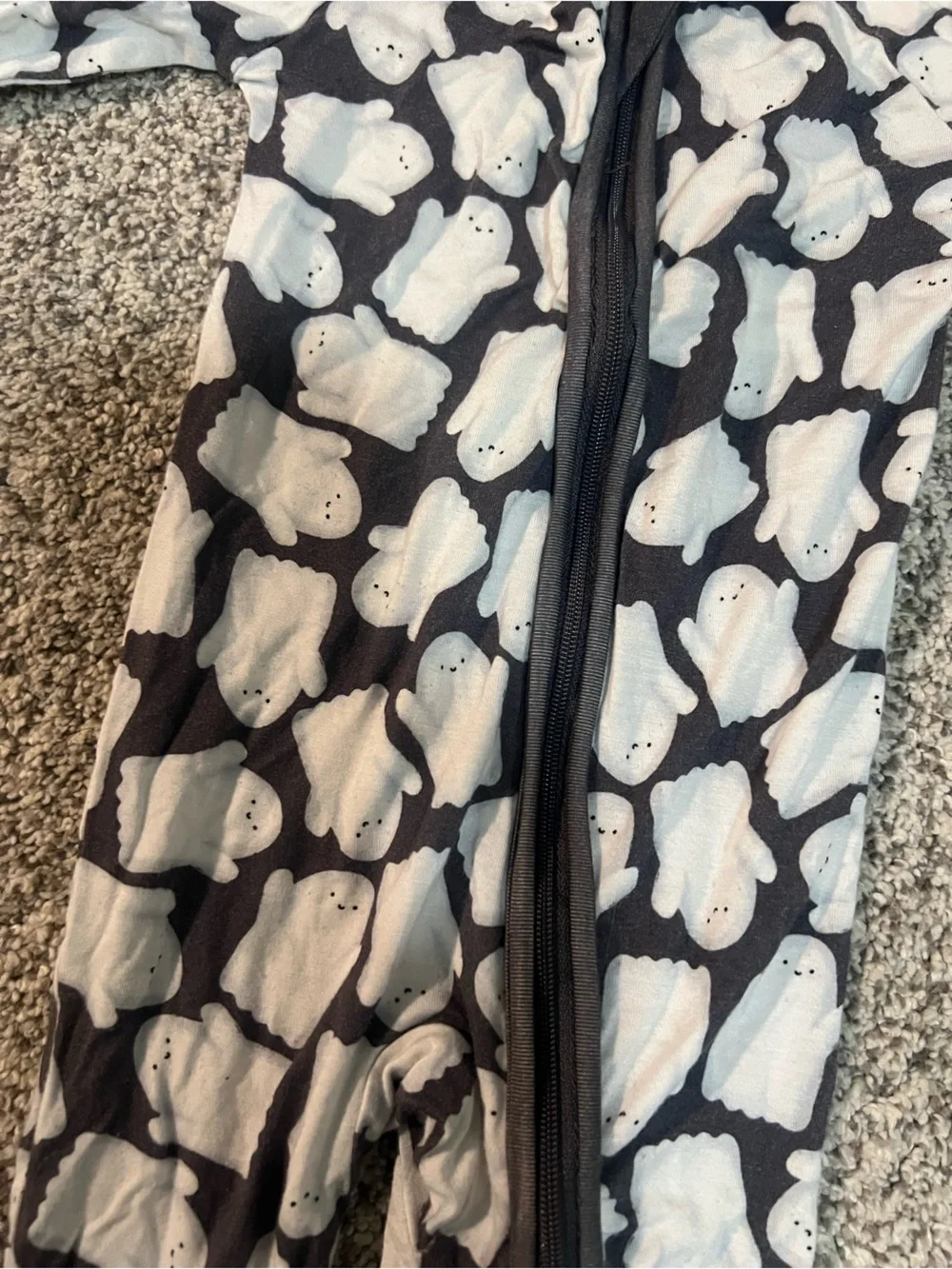 Kids Ghost Print One-Piece Pajamas - Charcoal/White